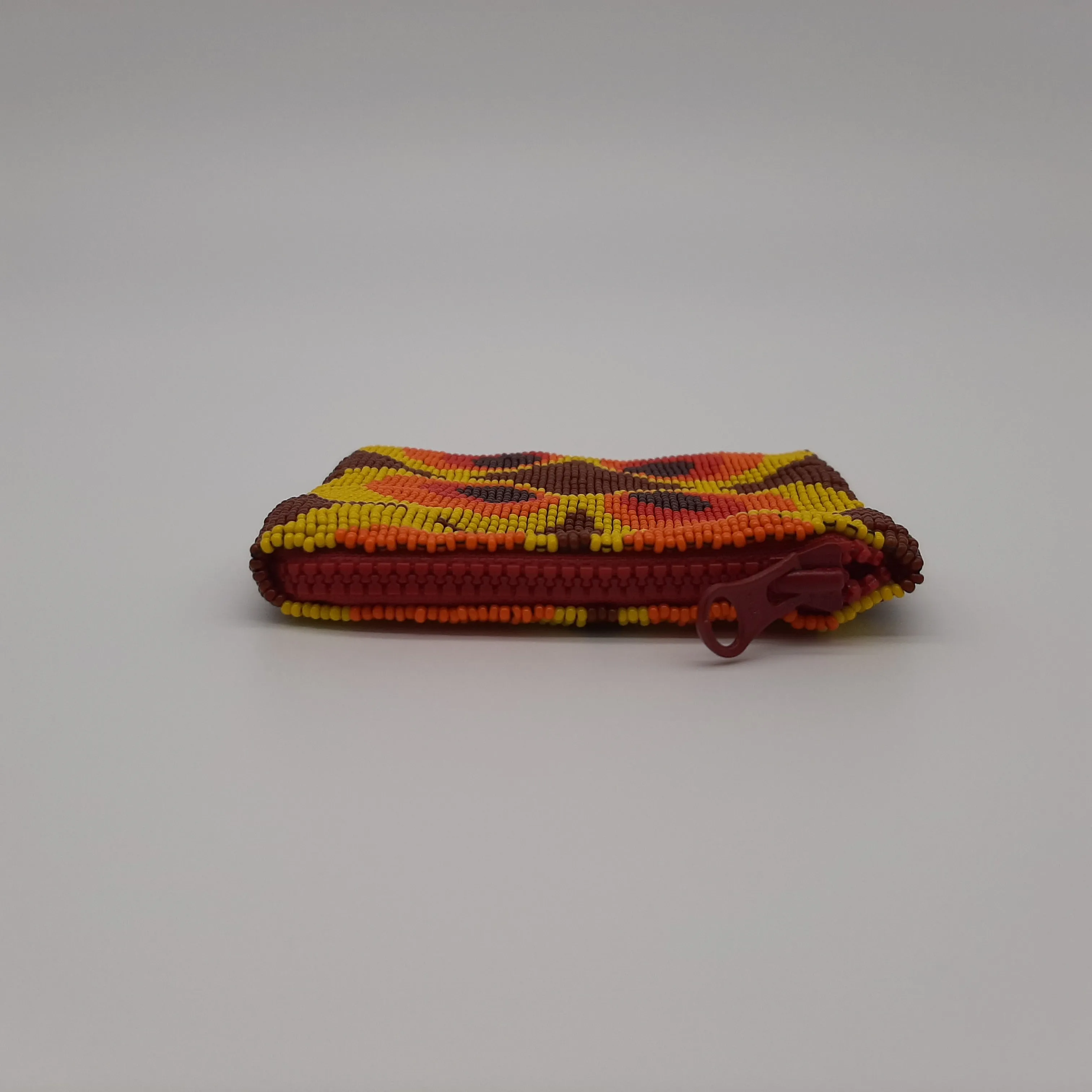 Square Glass Bead Coin Purse - RED PEACOCK