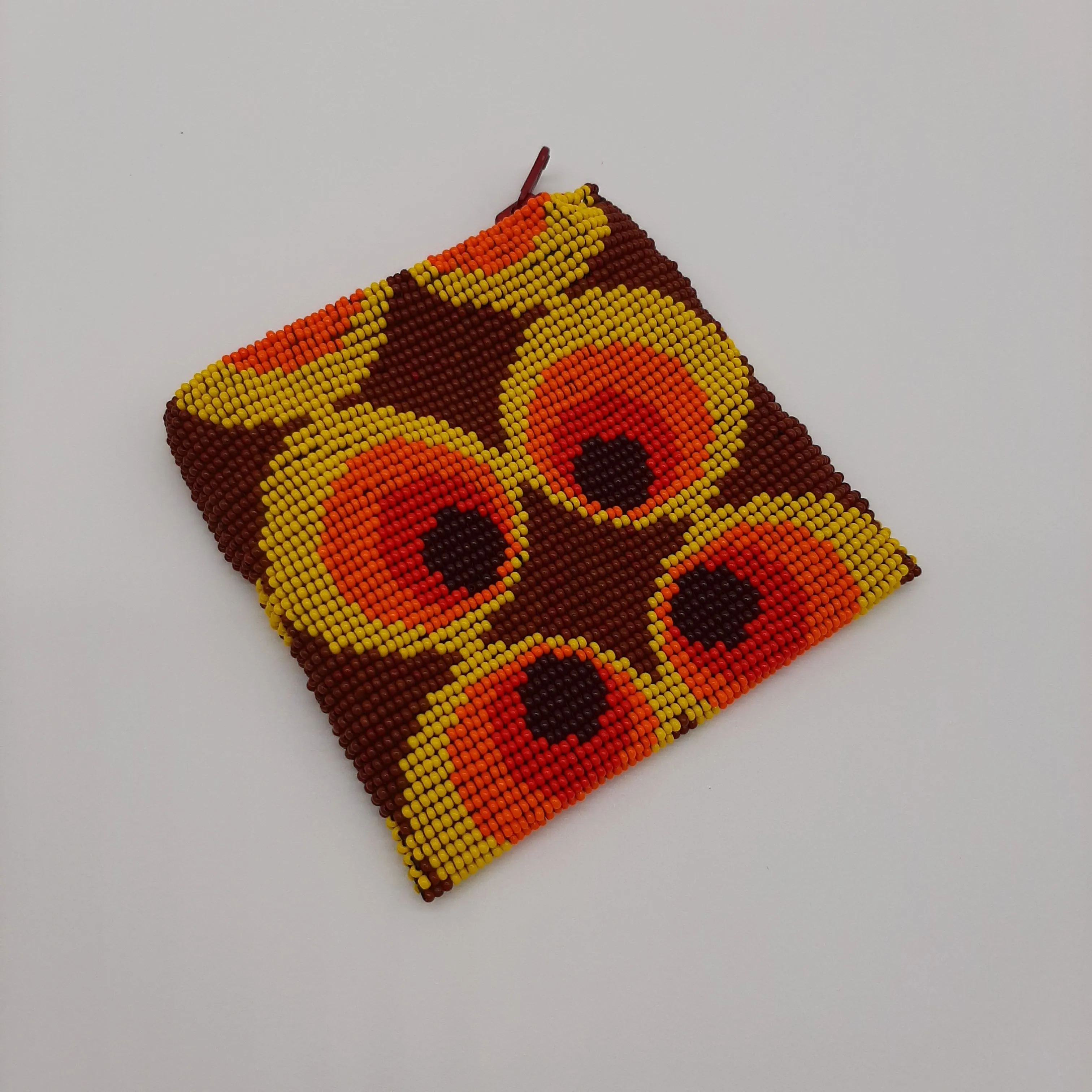 Square Glass Bead Coin Purse - RED PEACOCK