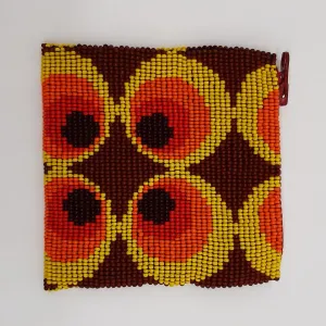 Square Glass Bead Coin Purse - RED PEACOCK