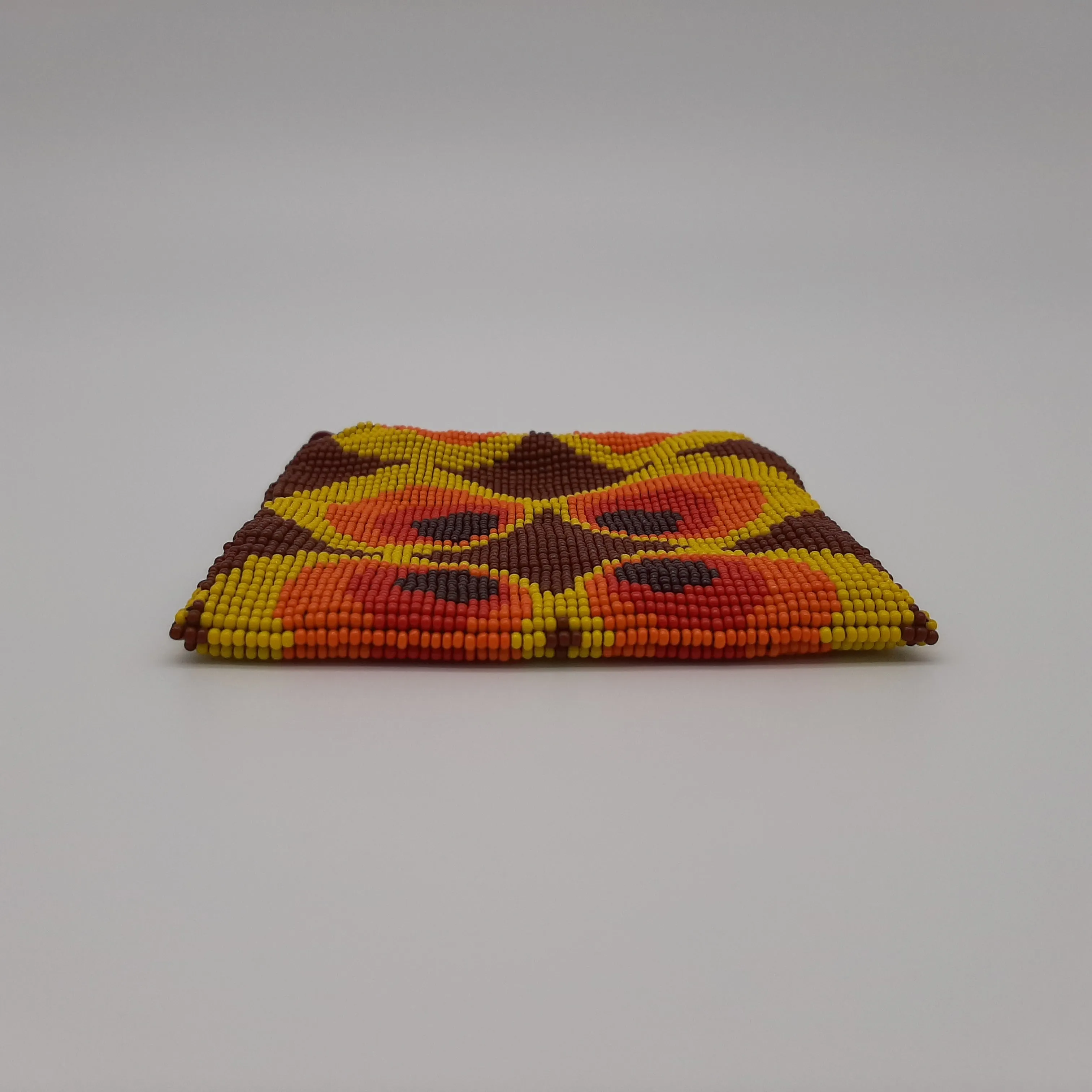 Square Glass Bead Coin Purse - RED PEACOCK