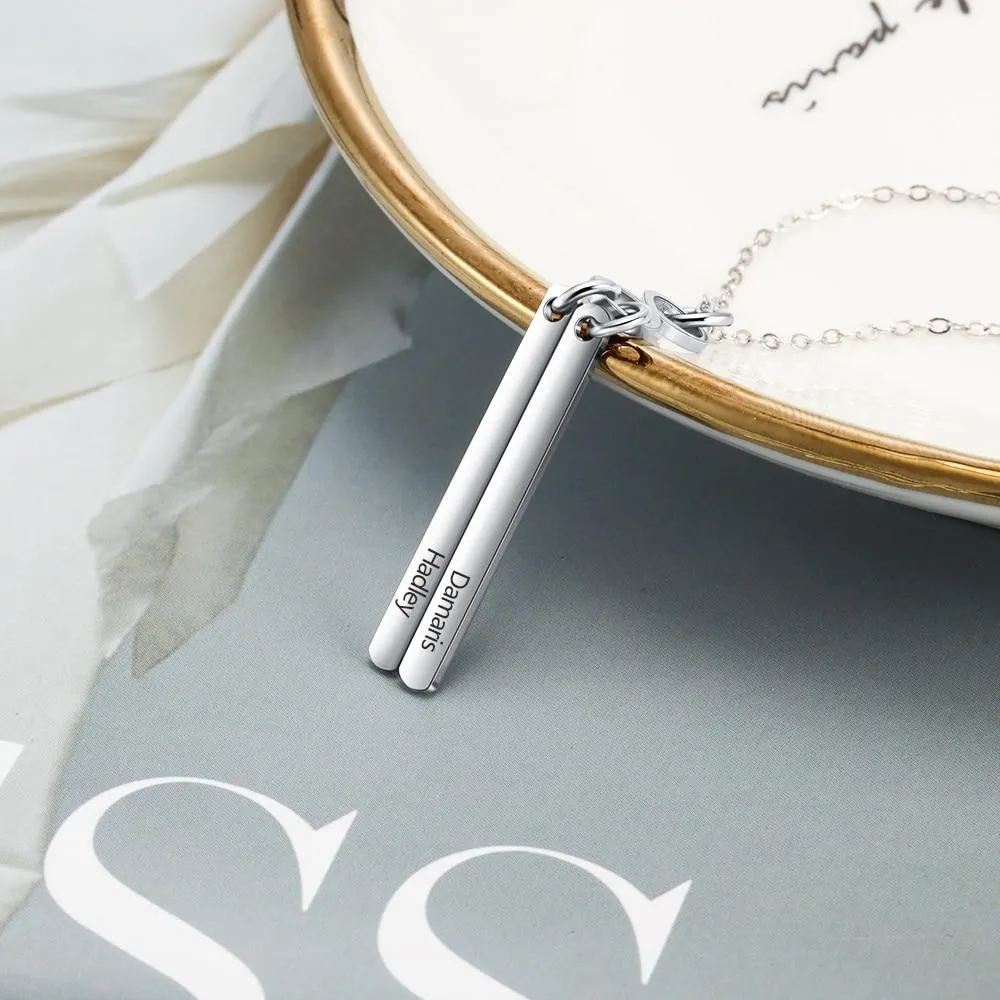 Stainless Steel Infinity Initial Name Vertical Bar Pendant Necklace, Fashion Jewelry Gift for Women.