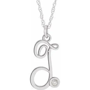 Sterling Silver .02 CT Diamond Script Initial T 16-18" Necklace