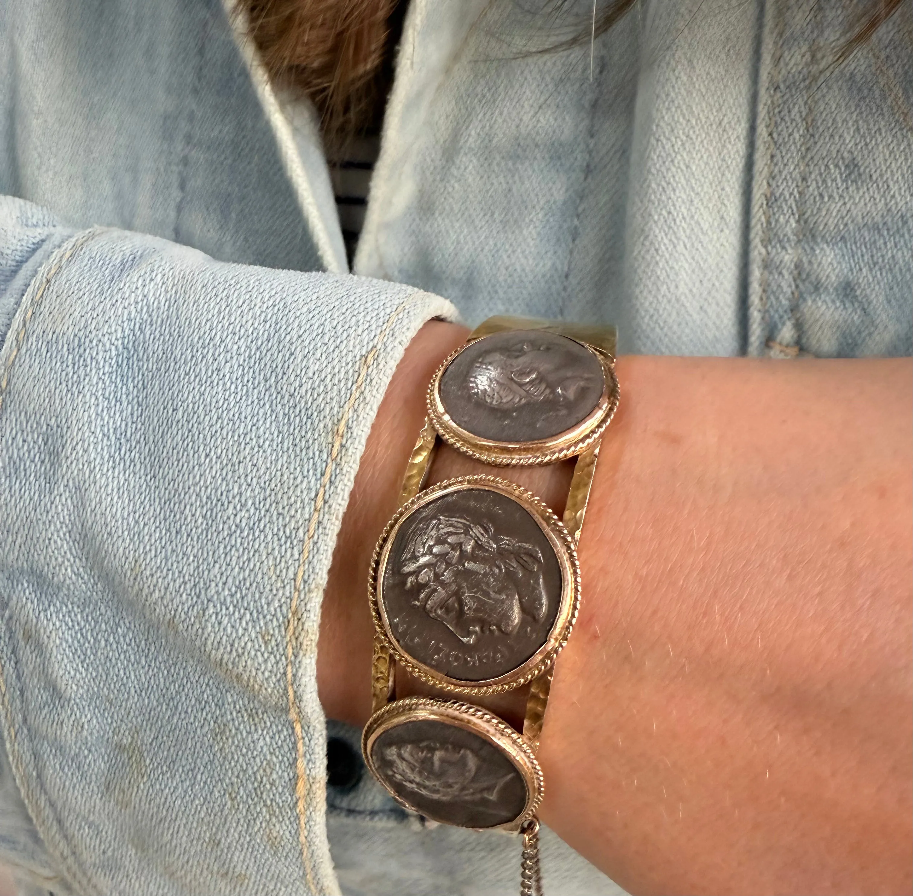 Sterling Silver Coin Bangle Bracelet, 18k