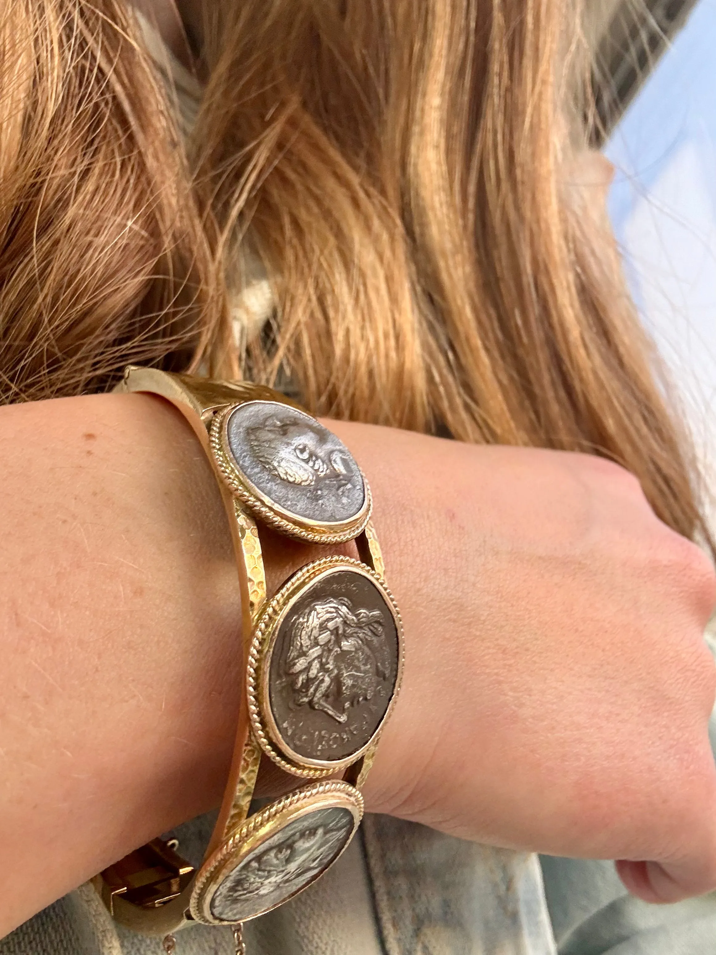 Sterling Silver Coin Bangle Bracelet, 18k