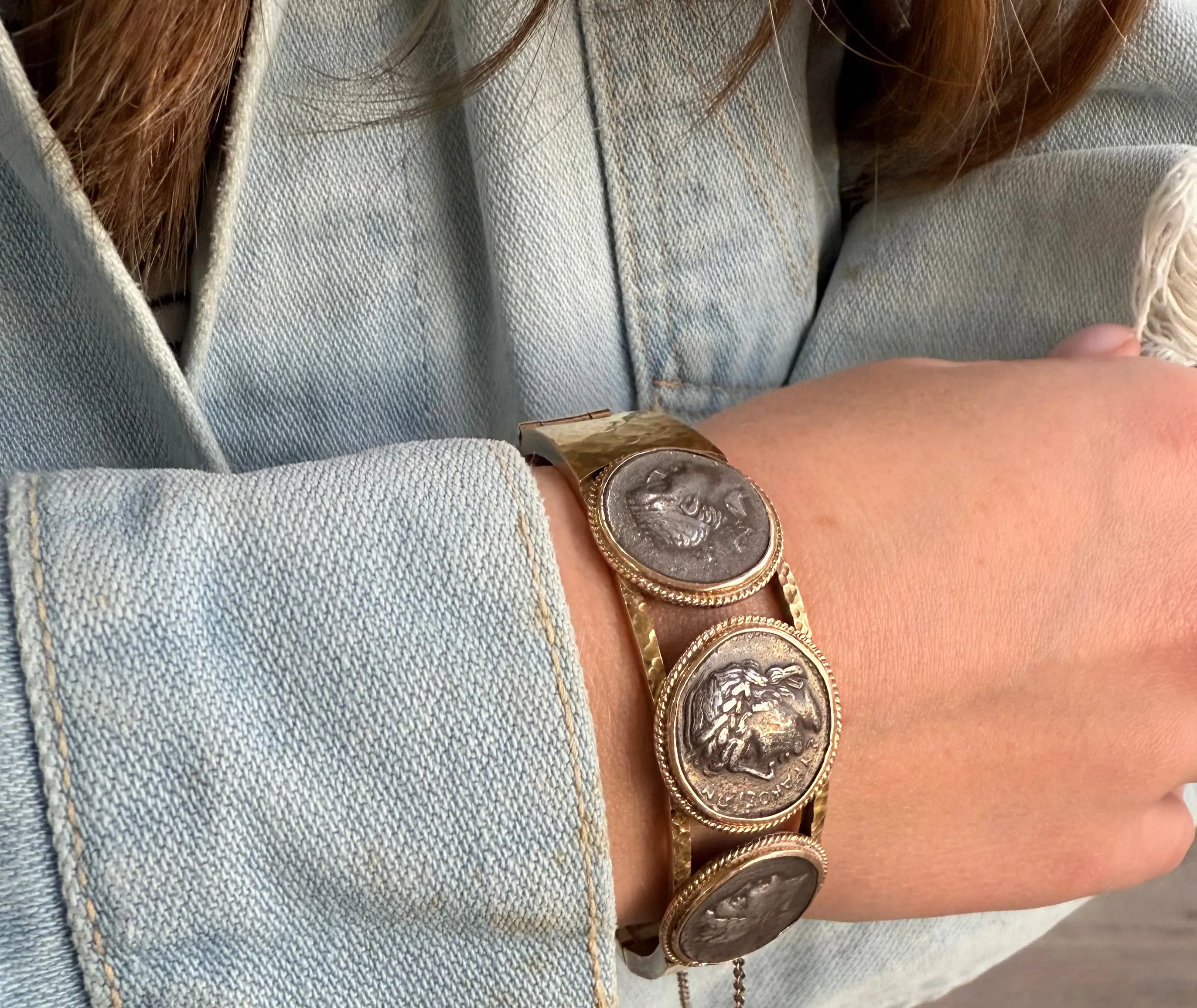 Sterling Silver Coin Bangle Bracelet, 18k