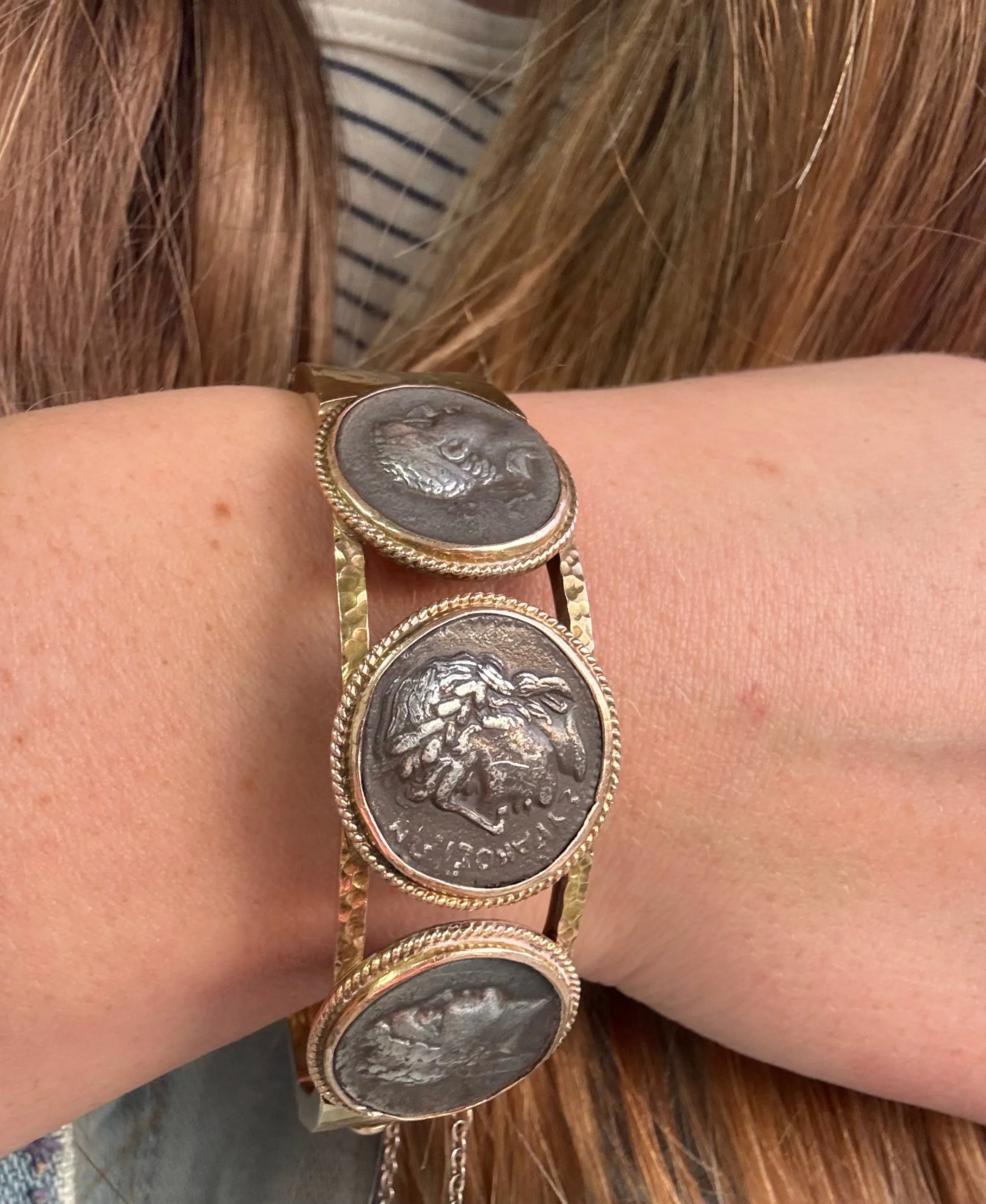 Sterling Silver Coin Bangle Bracelet, 18k