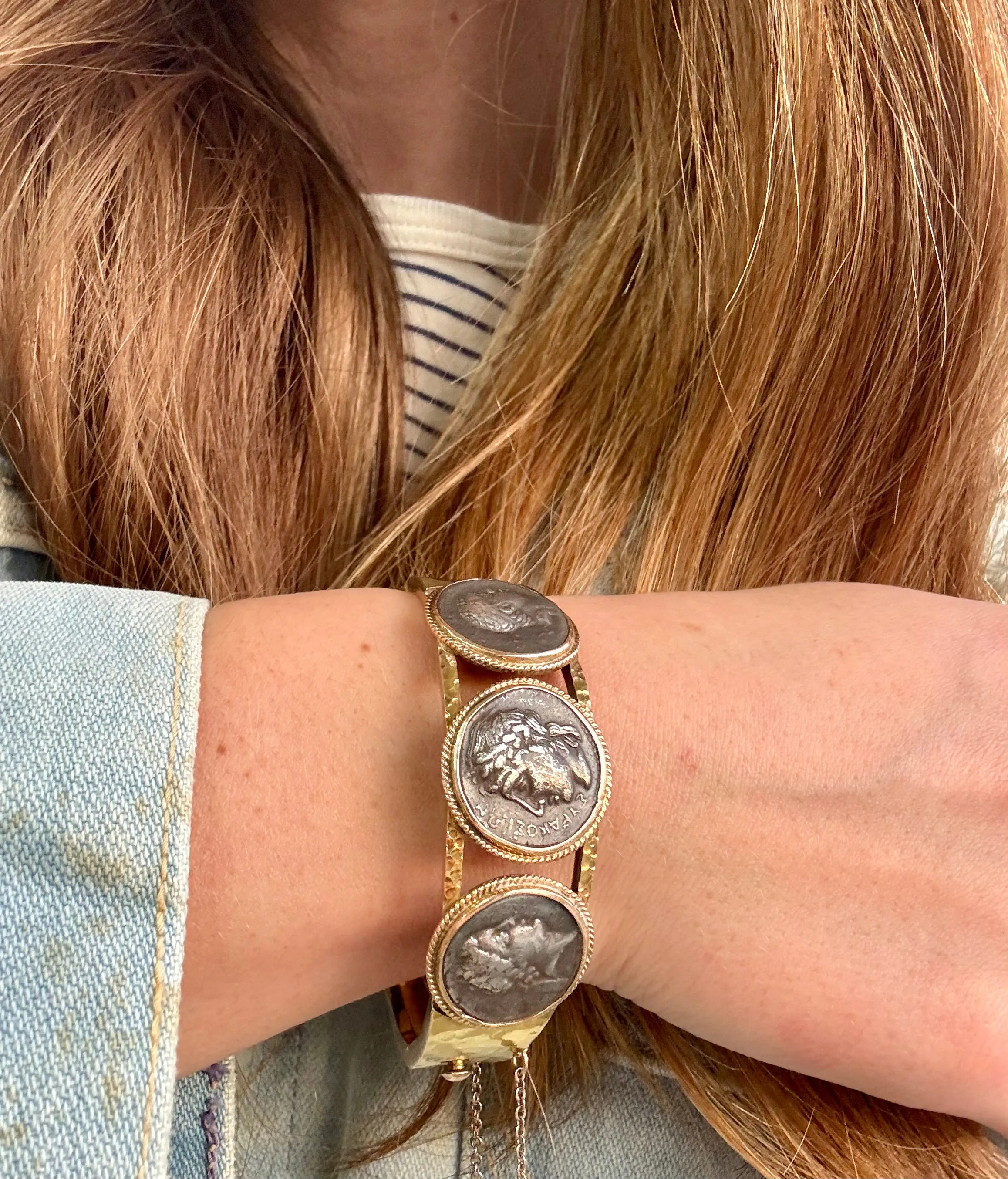 Sterling Silver Coin Bangle Bracelet, 18k