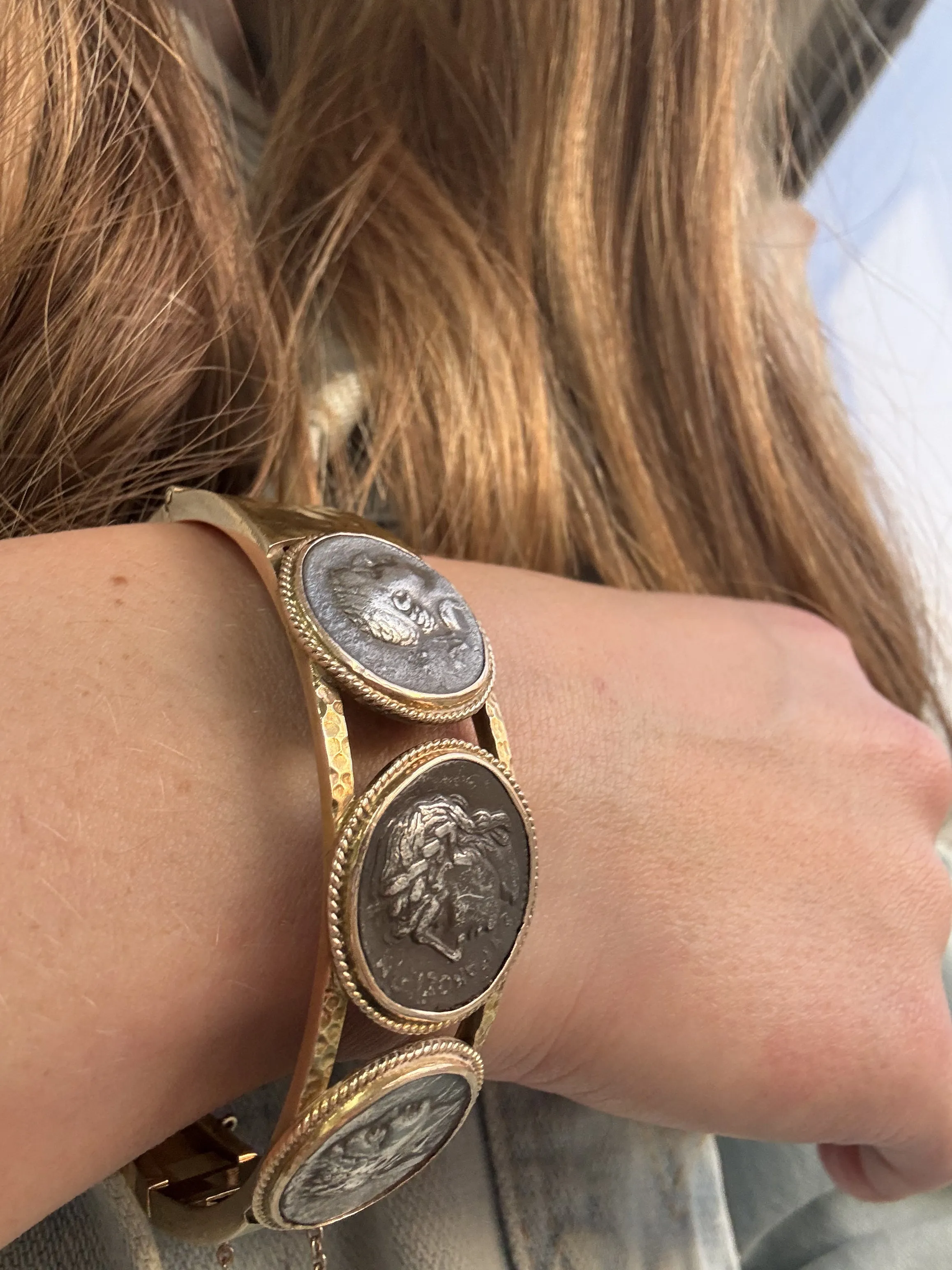Sterling Silver Coin Bangle Bracelet, 18k