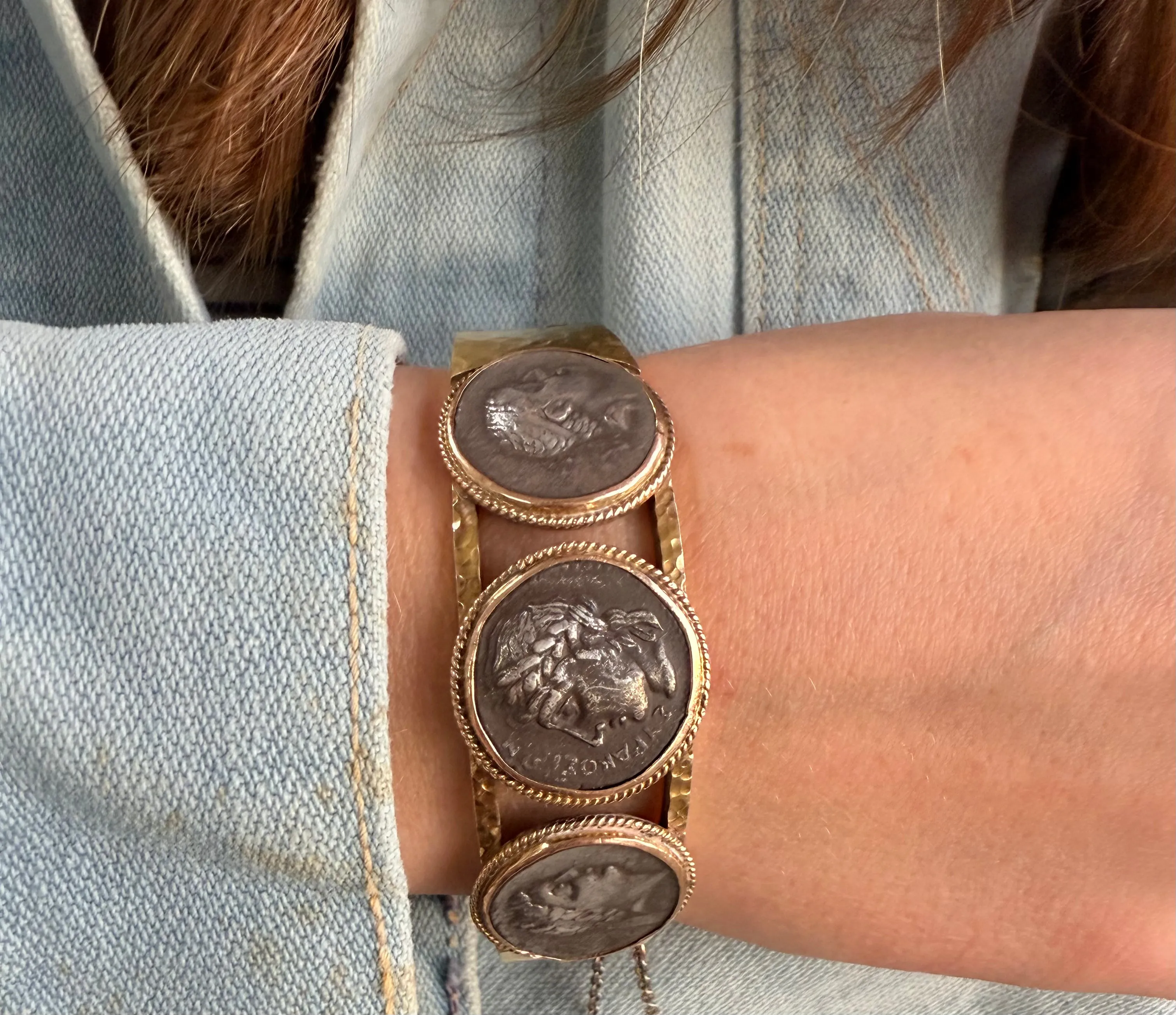 Sterling Silver Coin Bangle Bracelet, 18k