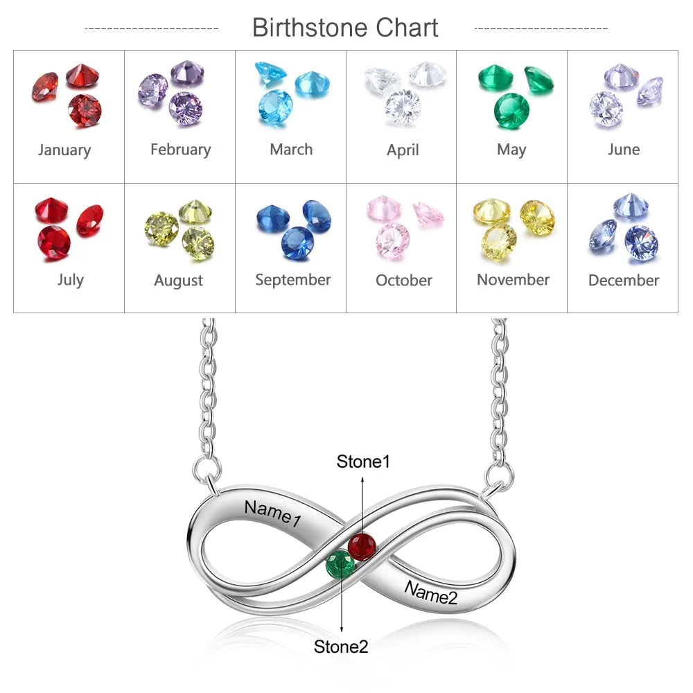 Sterling Silver Infinity Pendant with Birthstones