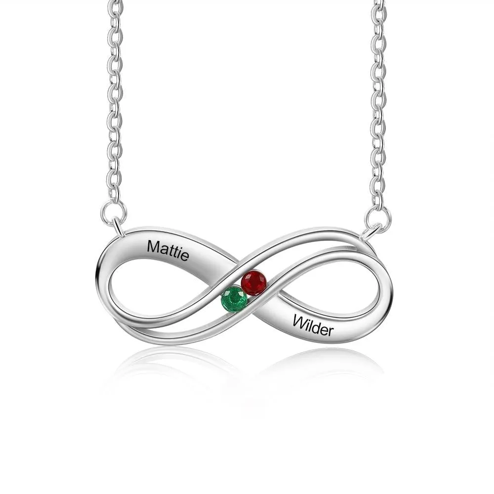 Sterling Silver Infinity Pendant with Birthstones