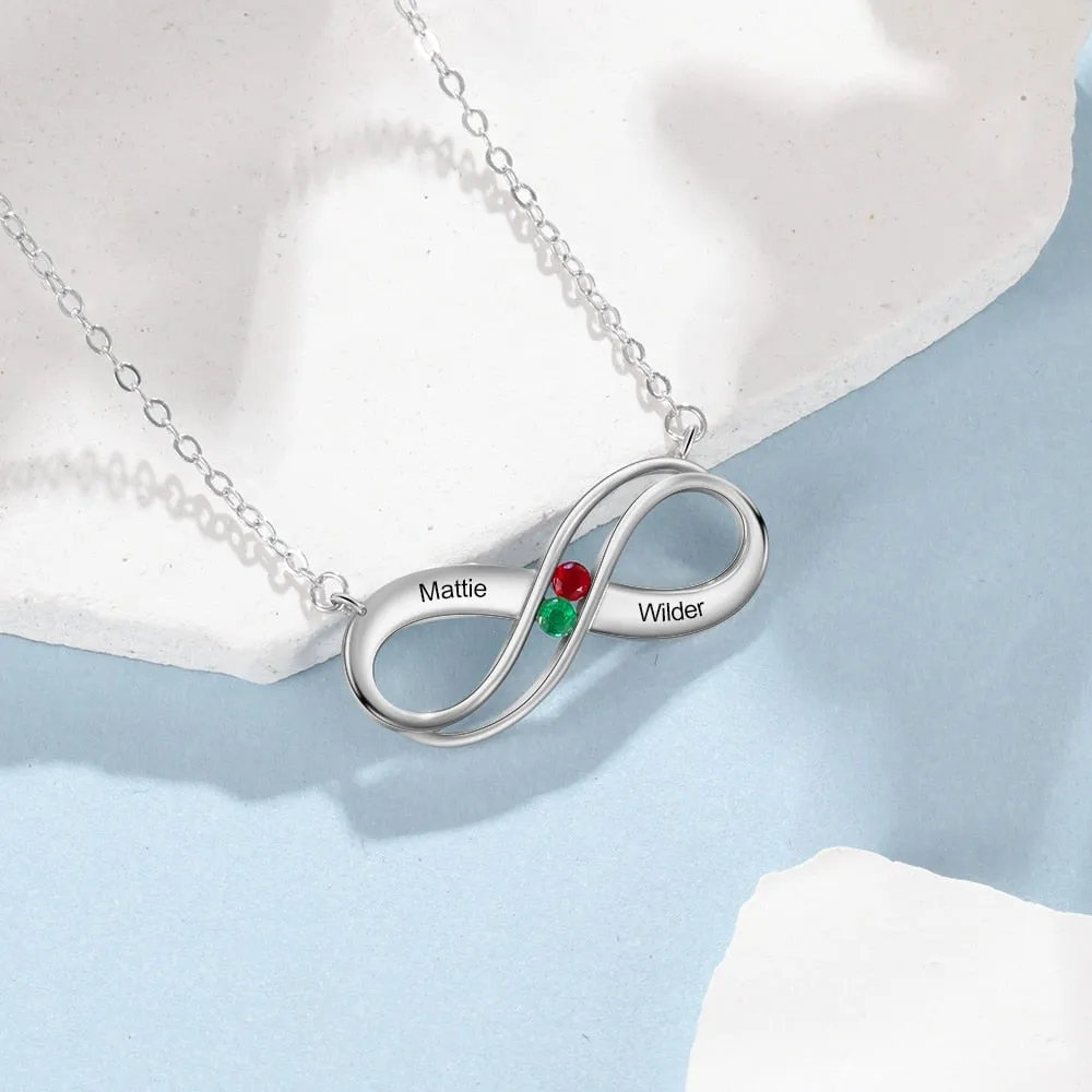 Sterling Silver Infinity Pendant with Birthstones