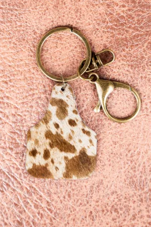 Sunset Canyon Brown Cow Cattle Tag Keychain