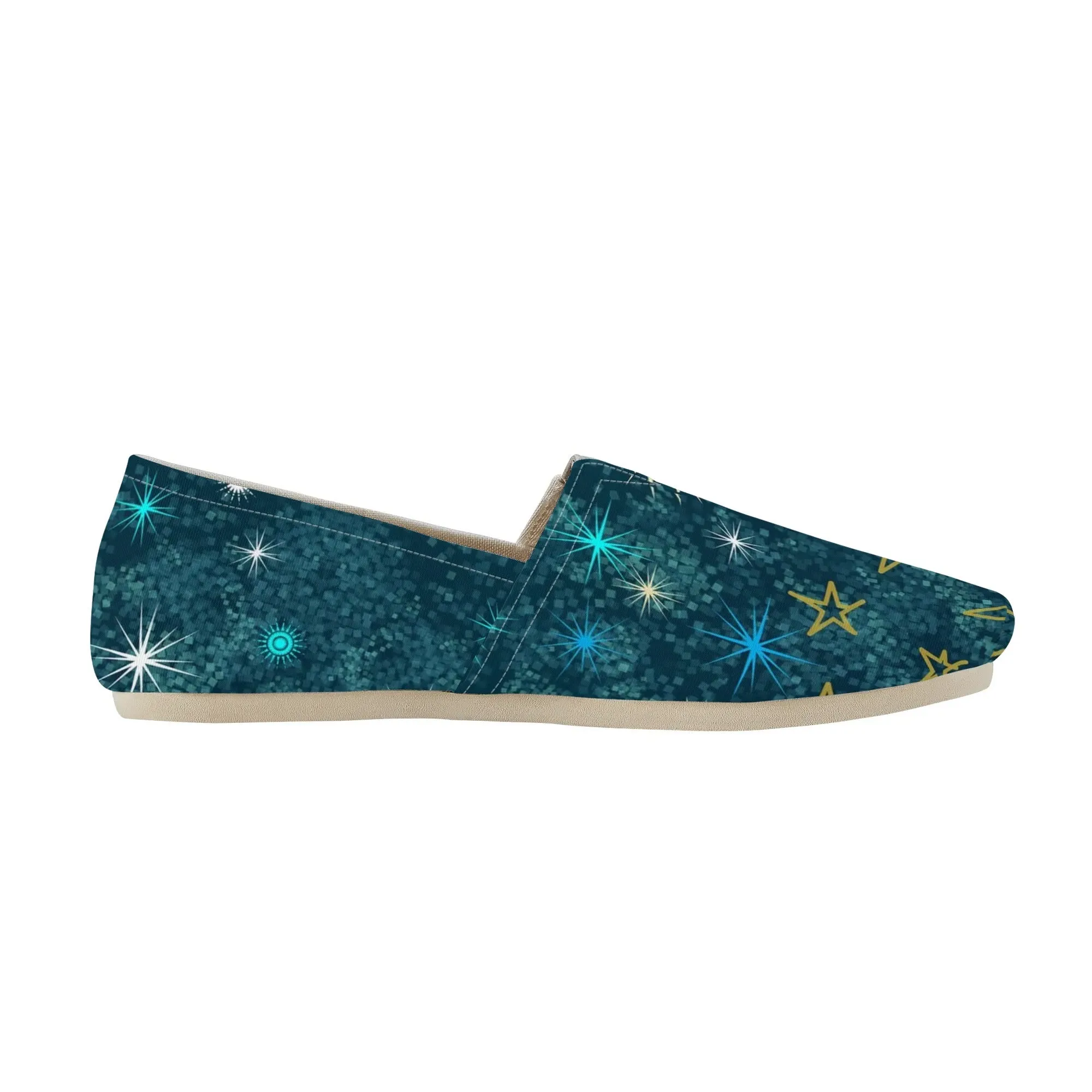 Teal Blue Celestial Galaxy Womens Casual Slip On Shoes