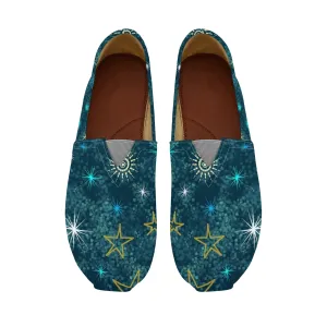 Teal Blue Celestial Galaxy Womens Casual Slip On Shoes
