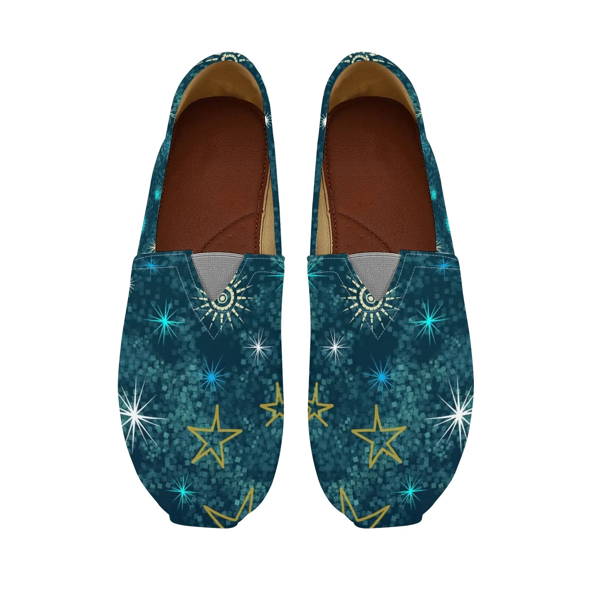 Teal Blue Celestial Galaxy Womens Casual Slip On Shoes