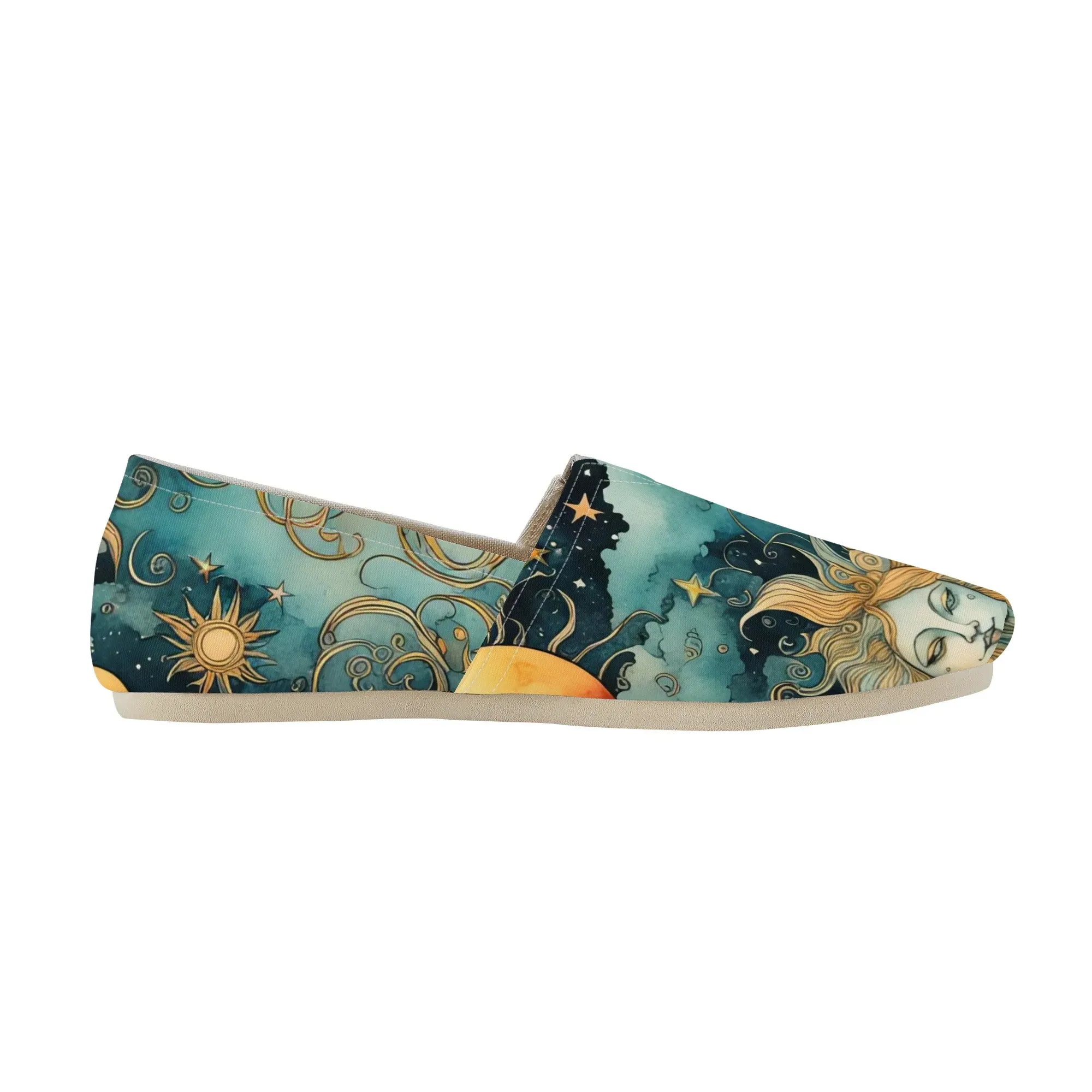 Teal Celestial Sun Moon Womens Casual Slip-On Shoes