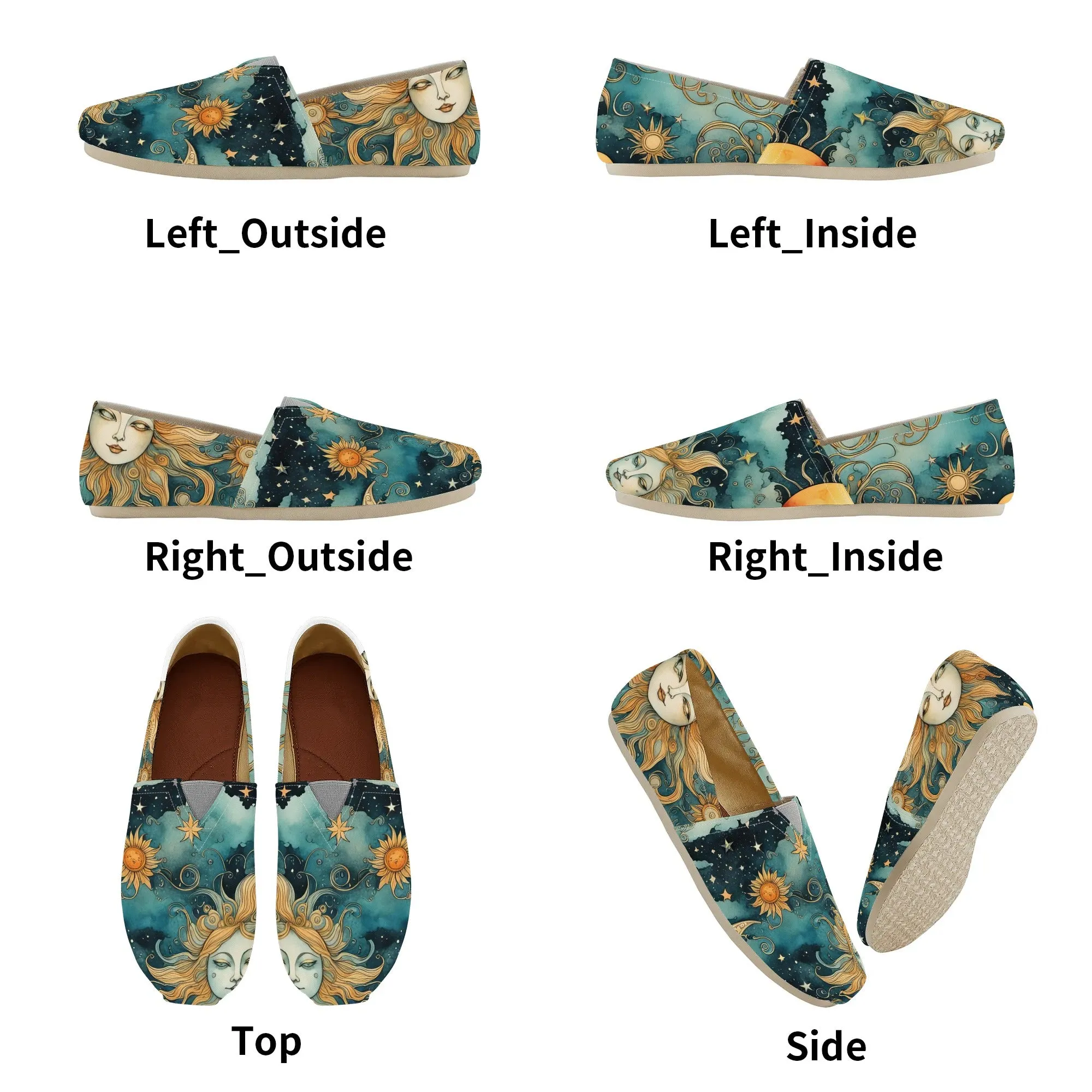 Teal Celestial Sun Moon Womens Casual Slip-On Shoes