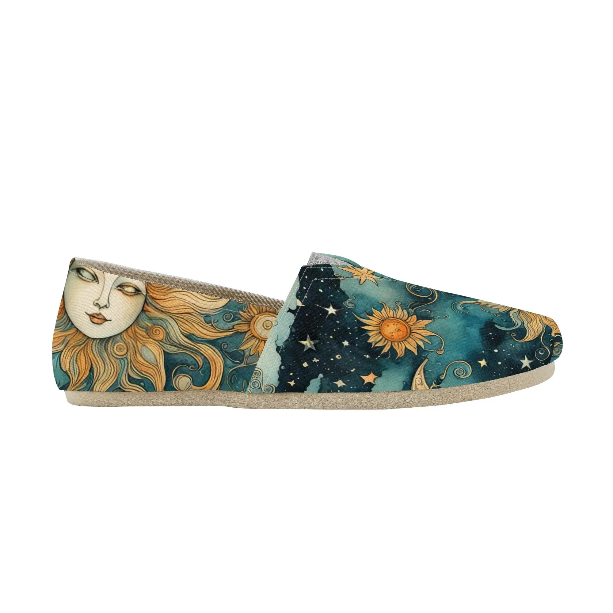 Teal Celestial Sun Moon Womens Casual Slip-On Shoes