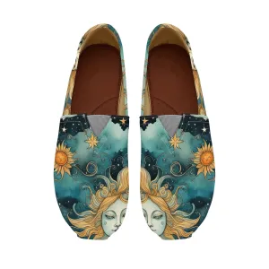 Teal Celestial Sun Moon Womens Casual Slip-On Shoes