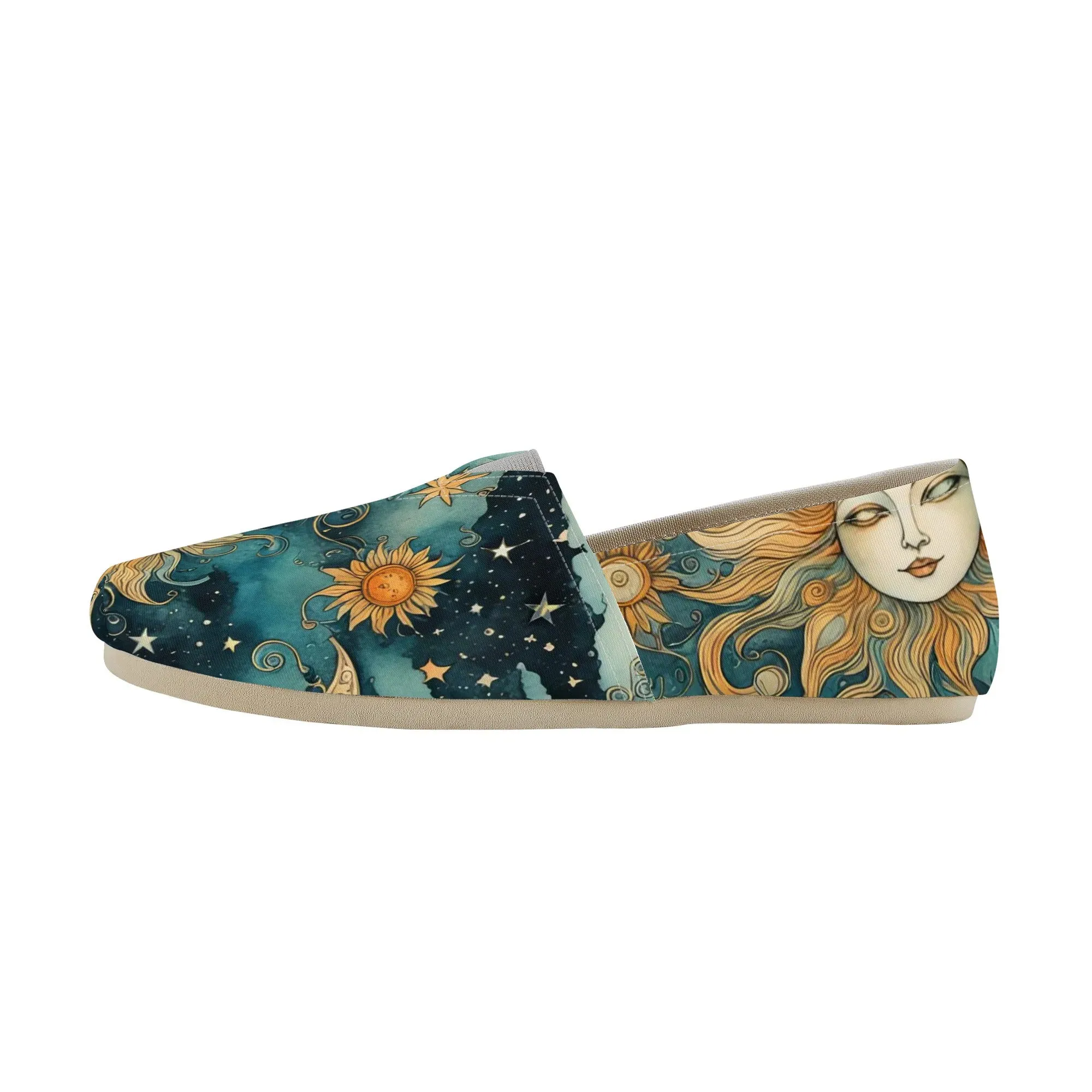 Teal Celestial Sun Moon Womens Casual Slip-On Shoes