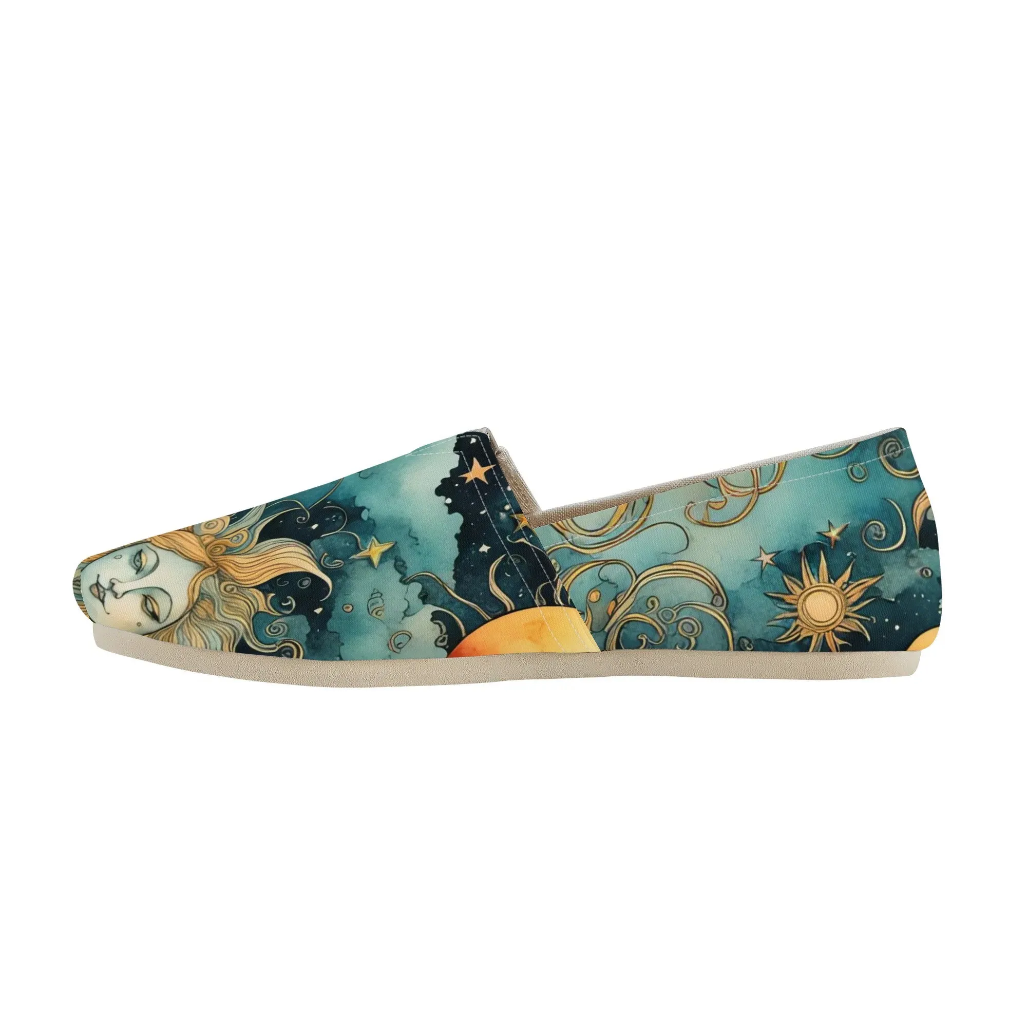Teal Celestial Sun Moon Womens Casual Slip-On Shoes