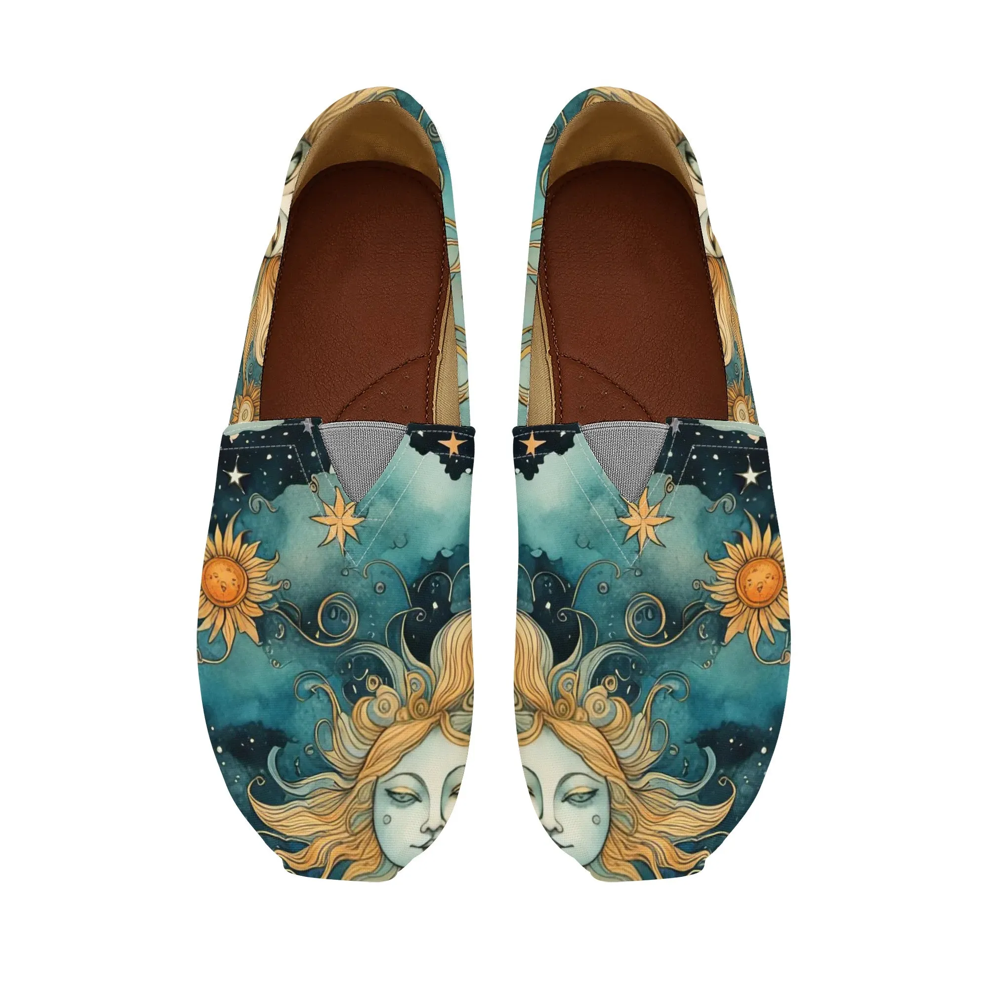 Teal Celestial Sun Moon Womens Casual Slip-On Shoes