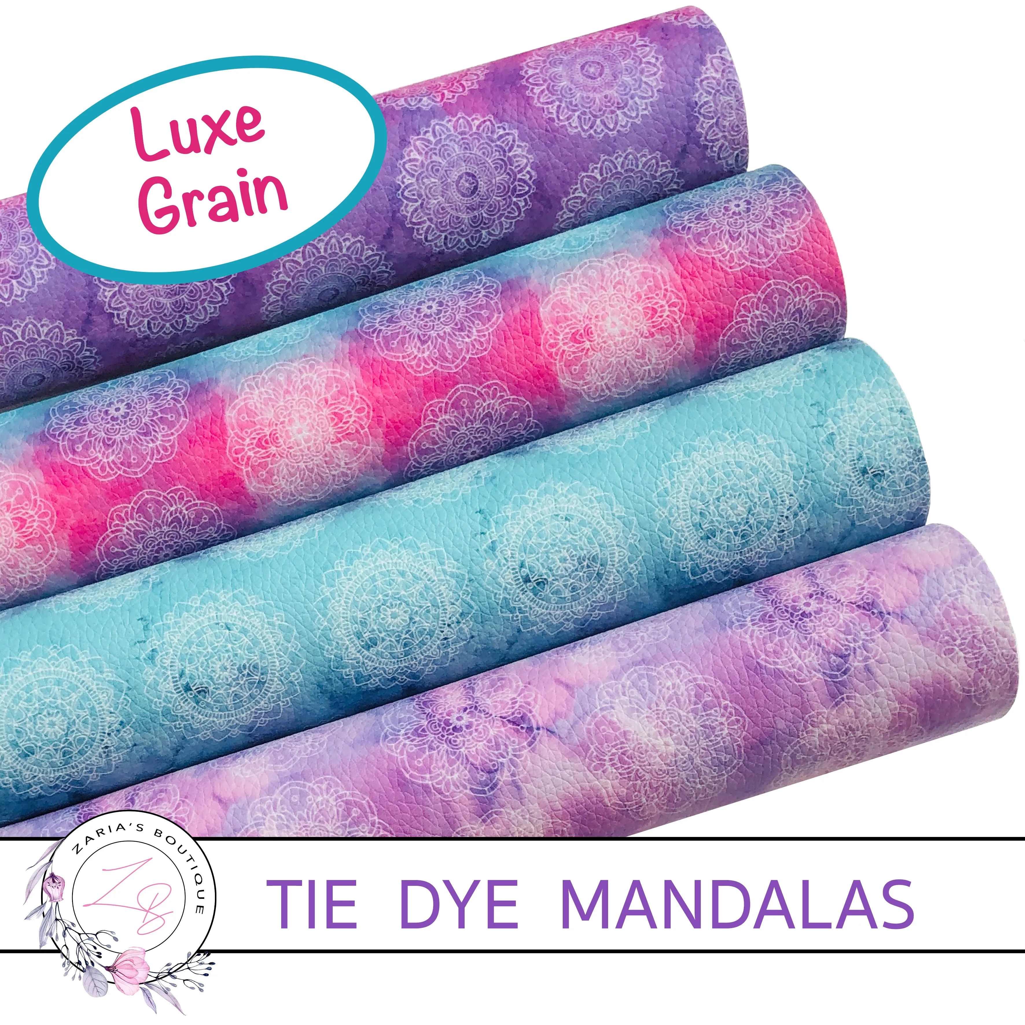 Tie Dye Mandalas • Pinks • Blues • Purples • Luxe Grain Vegan Faux Leather