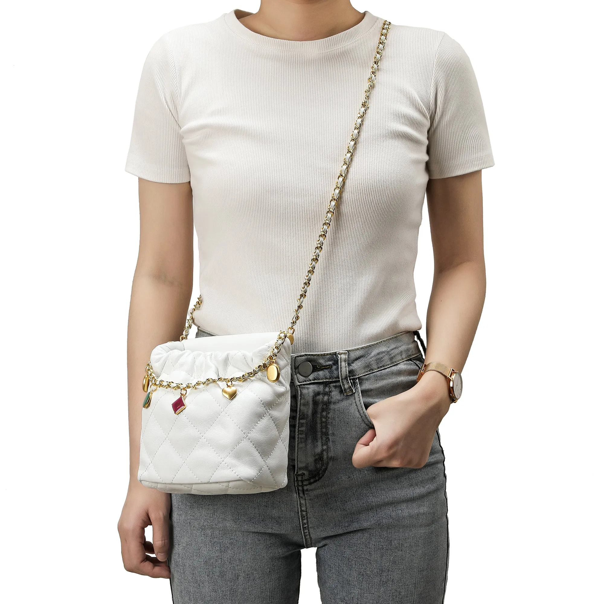 Tiffany & Fred Quilted Sheepskin Leather Crossbody