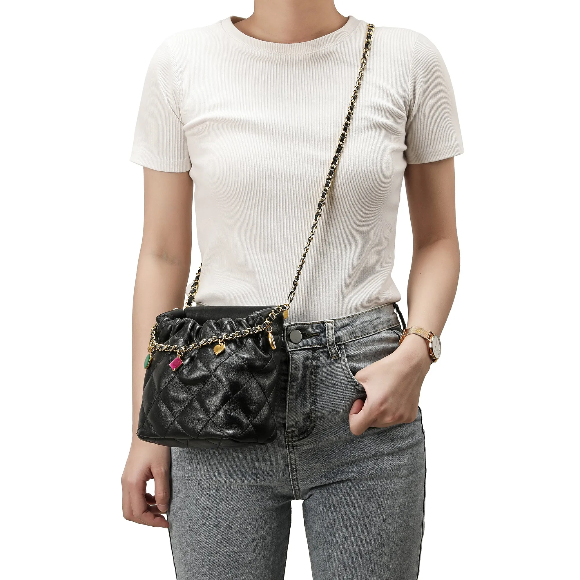 Tiffany & Fred Quilted Sheepskin Leather Crossbody
