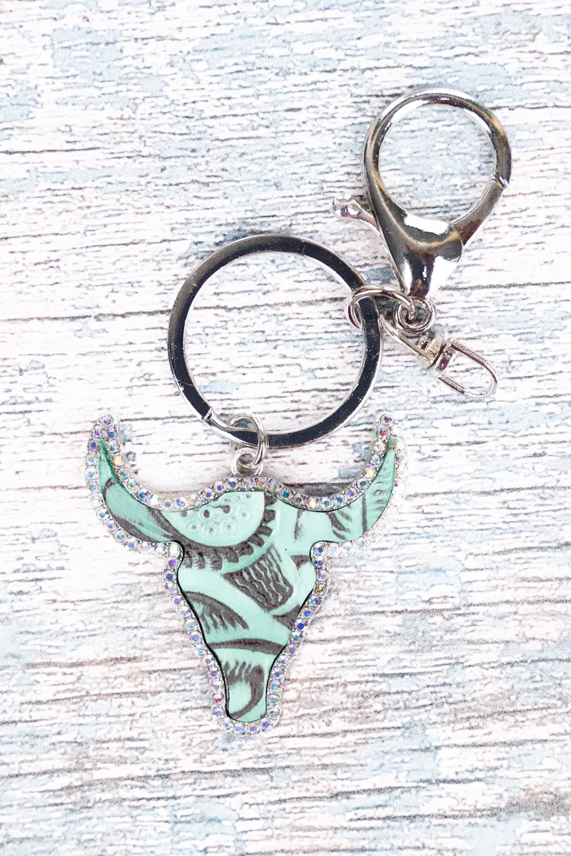 Tooled Turquoise Sedona Steer Keychain