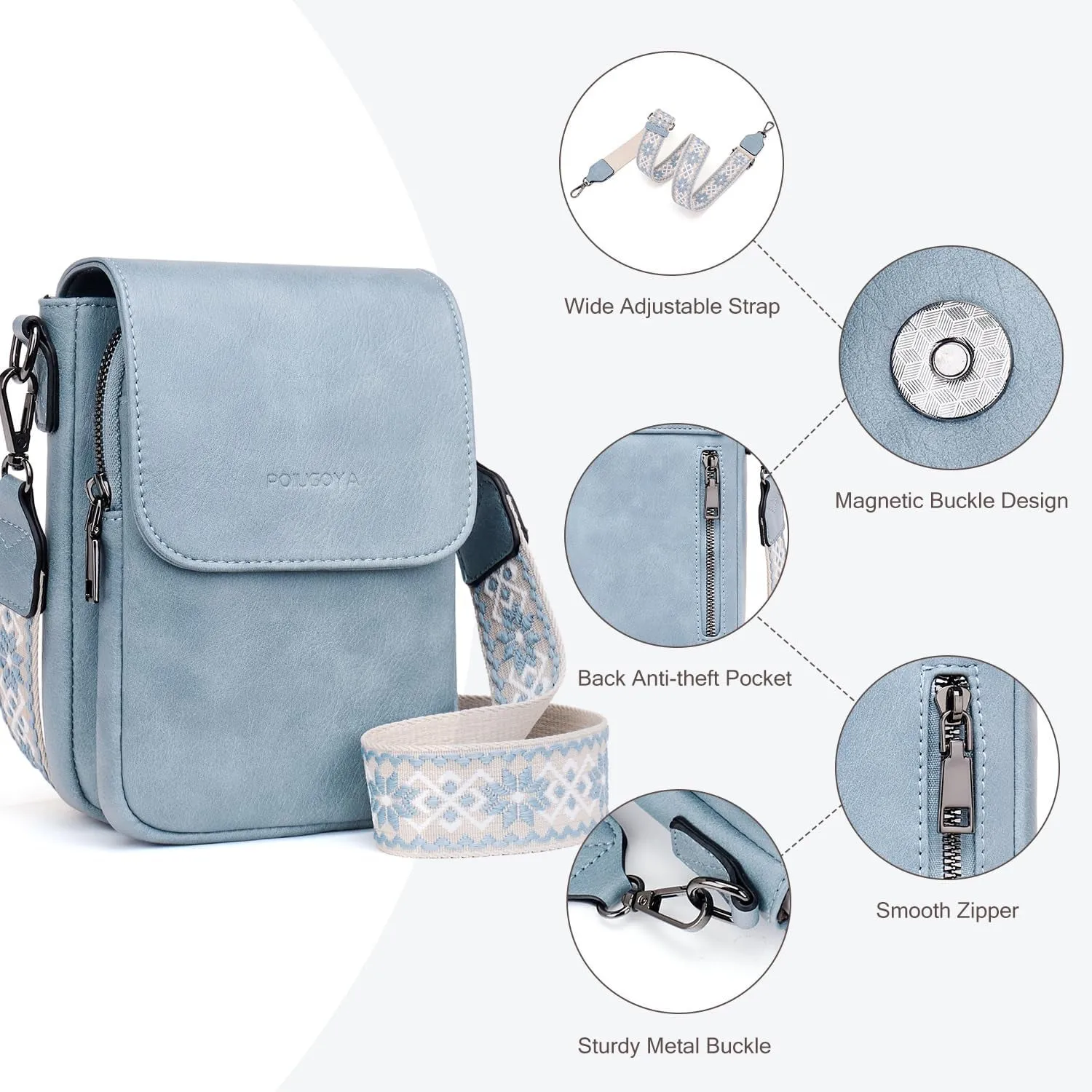 Trendy Leather Crossbody Bags for Women, Triple Compartment Cell Phone Crossbody