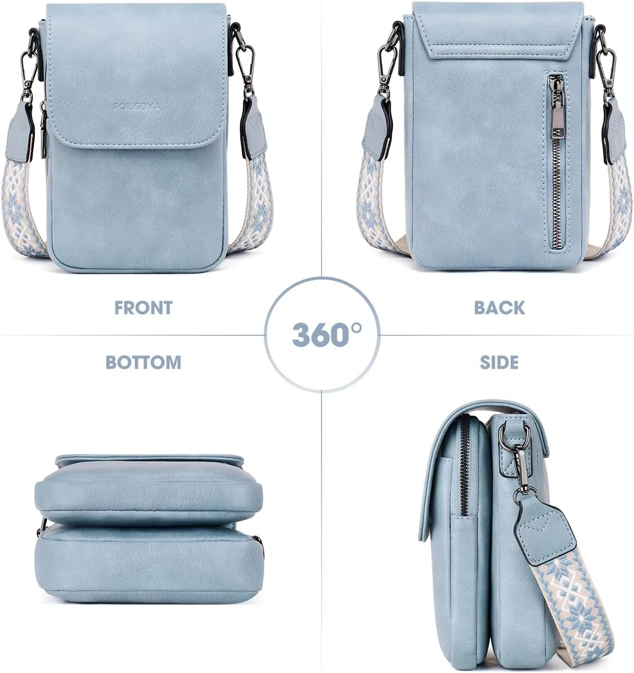Trendy Leather Crossbody Bags for Women, Triple Compartment Cell Phone Crossbody