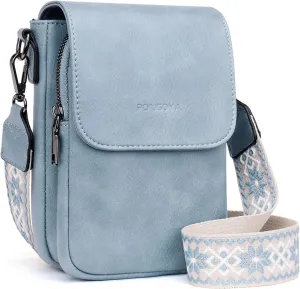 Trendy Leather Crossbody Bags for Women, Triple Compartment Cell Phone Crossbody