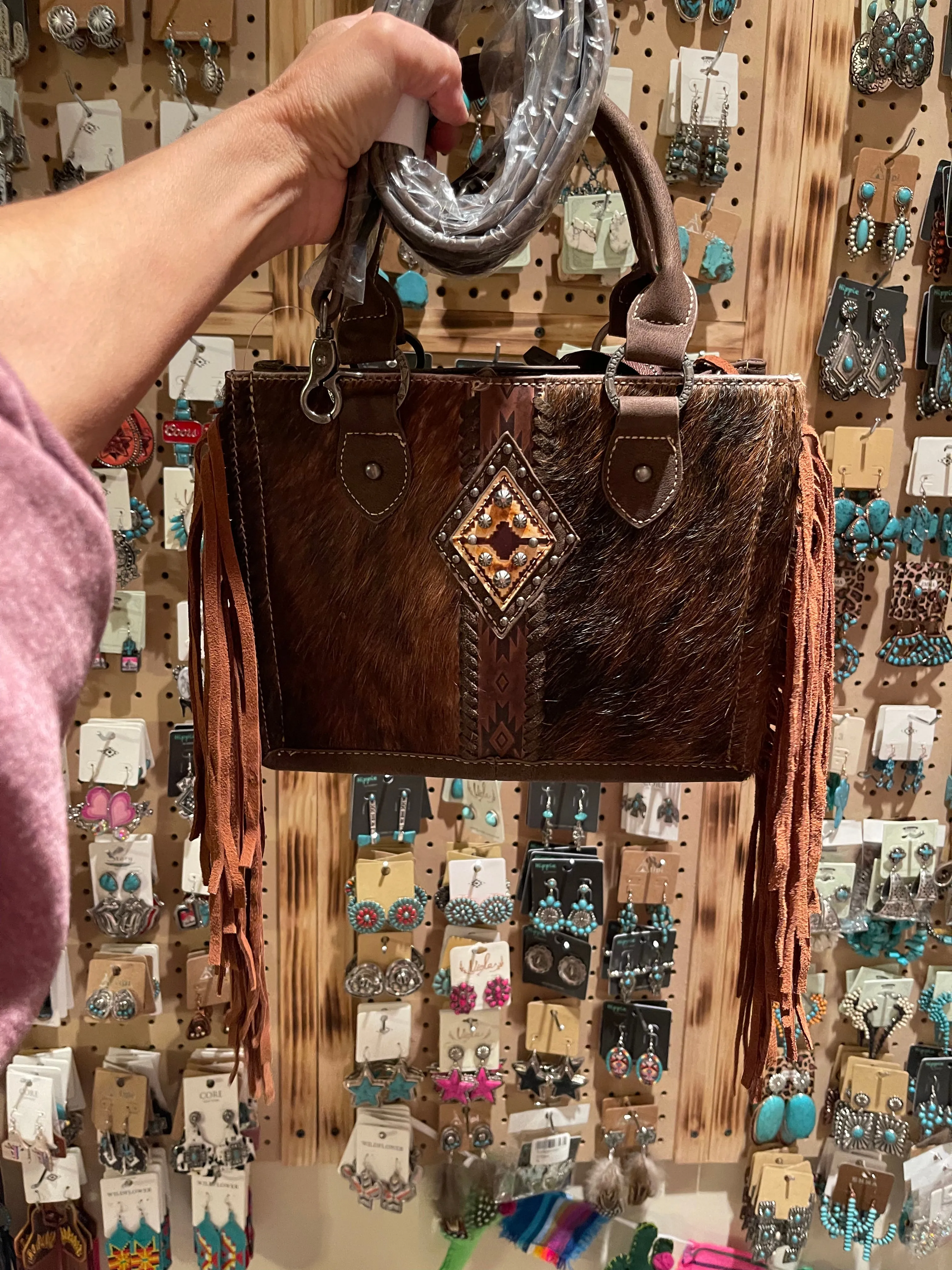 Trinity Ranch cowhide tote crossbody in coffee