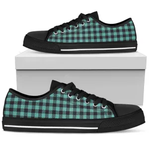 Turquoise Buffalo Plaid Women's Low Top Canvas Sneaker Shoes