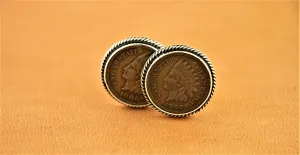 United States Copper Indian Head Penny Rope Edge Cuff Links