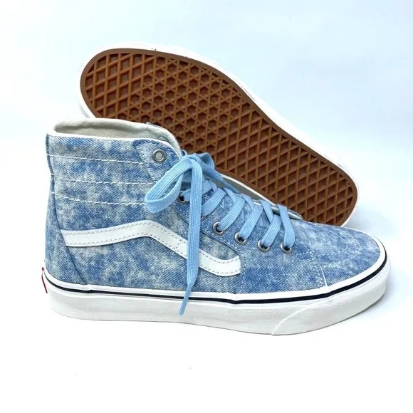 VANS Women's Size VN0A4U169FM SK8-HI TAPERED Blue Denim Destroy Canvas Sneakers