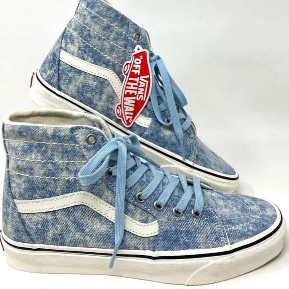 VANS Women's Size VN0A4U169FM SK8-HI TAPERED Blue Denim Destroy Canvas Sneakers