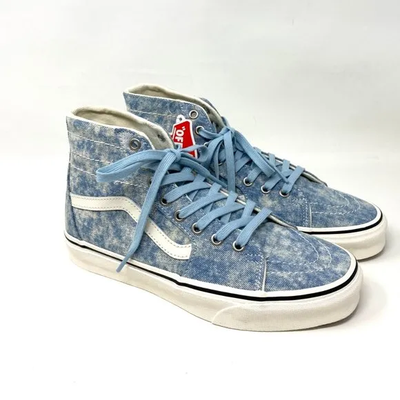 VANS Women's Size VN0A4U169FM SK8-HI TAPERED Blue Denim Destroy Canvas Sneakers