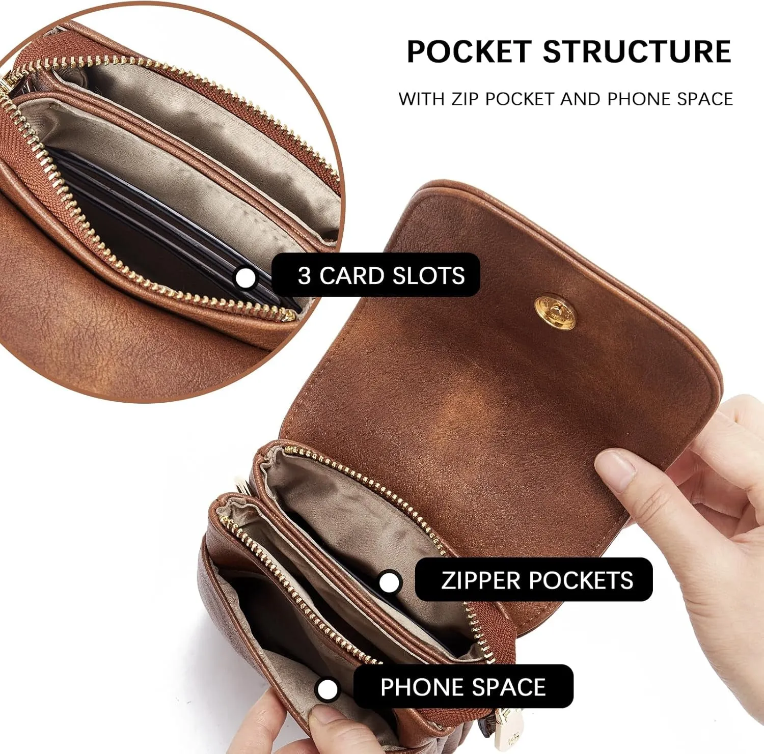 Vegan Leather Small Crossbody Bags for Women, Designer Phone Wallet with Adjustable Strap
