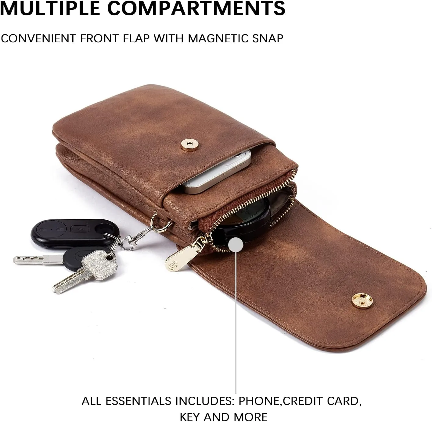 Vegan Leather Small Crossbody Bags for Women, Designer Phone Wallet with Adjustable Strap
