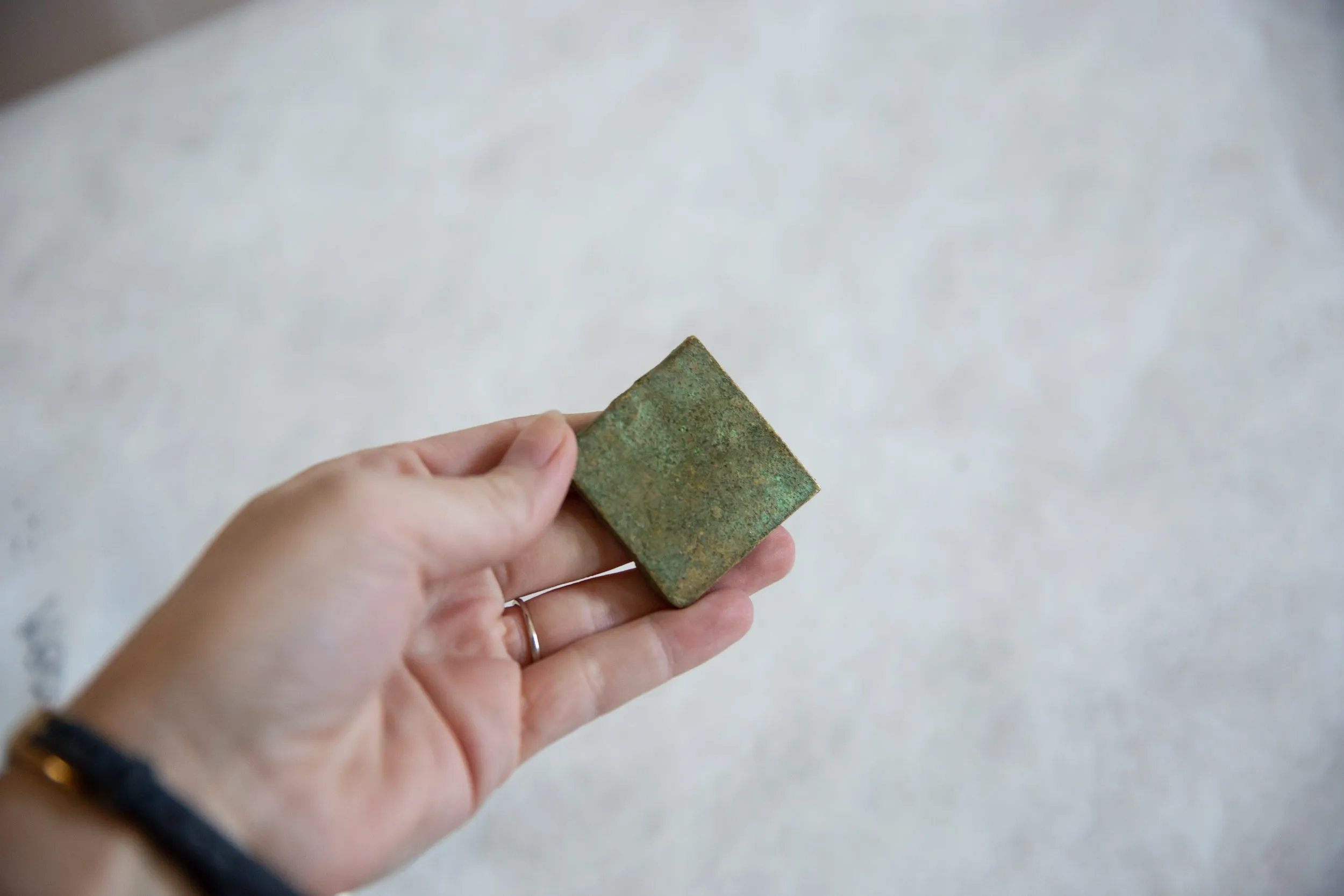 Vintage African Square Oxidized Bronze Coin