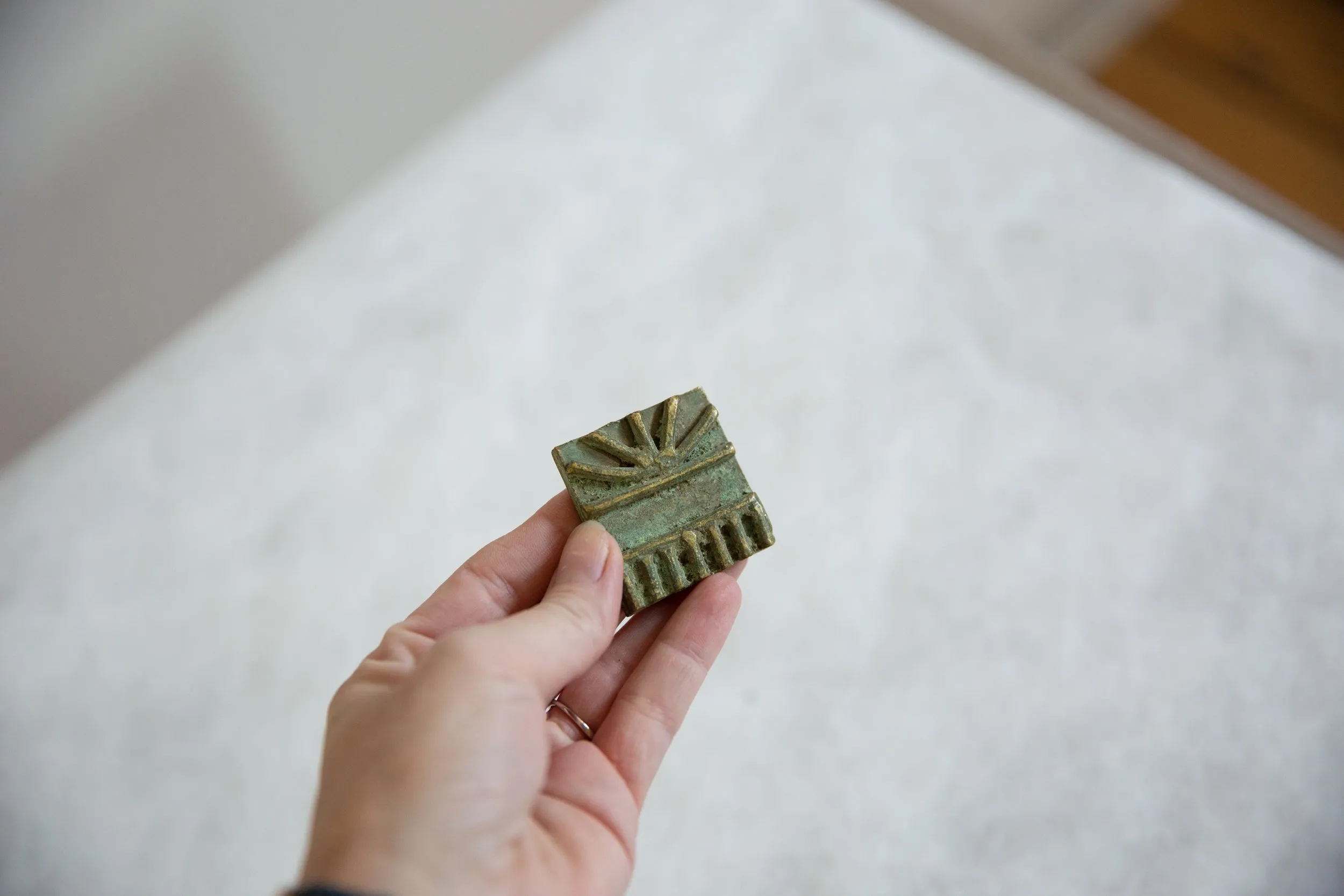 Vintage African Square Oxidized Bronze Coin