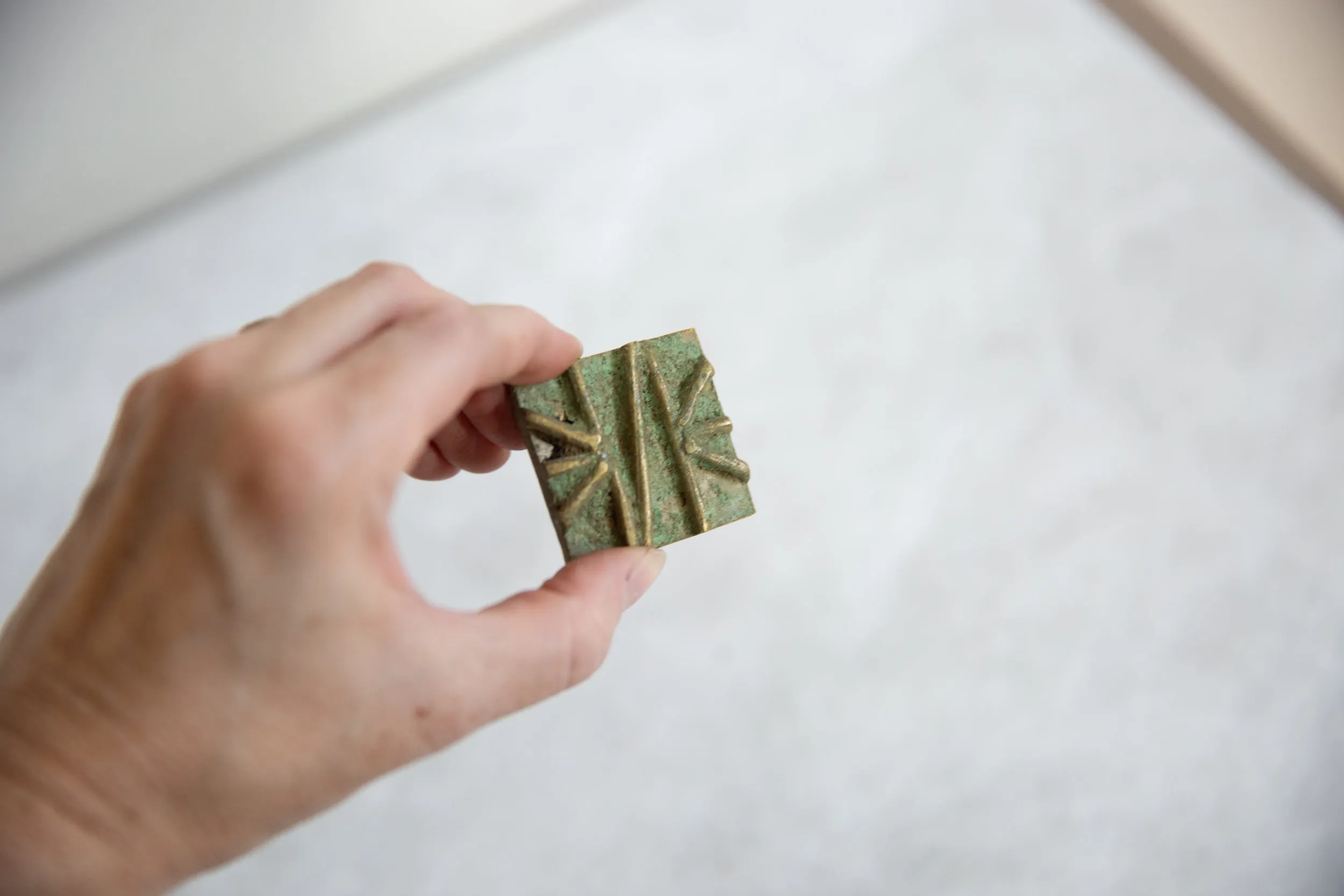 Vintage African Square Oxidized Bronze Coin