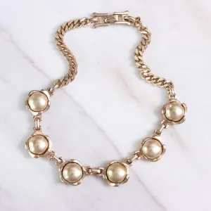 Vintage Barclay Champagne Coin Pearl Choker Necklace