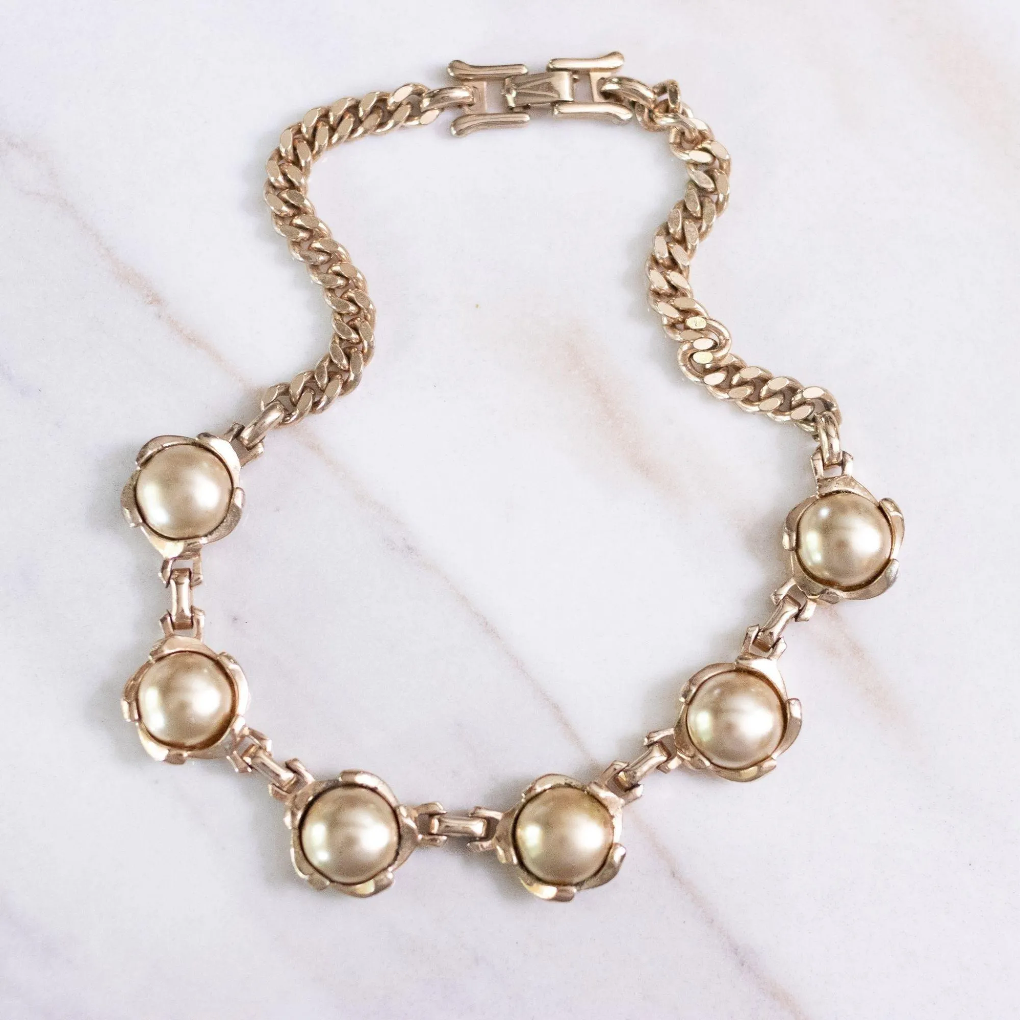 Vintage Barclay Champagne Coin Pearl Choker Necklace