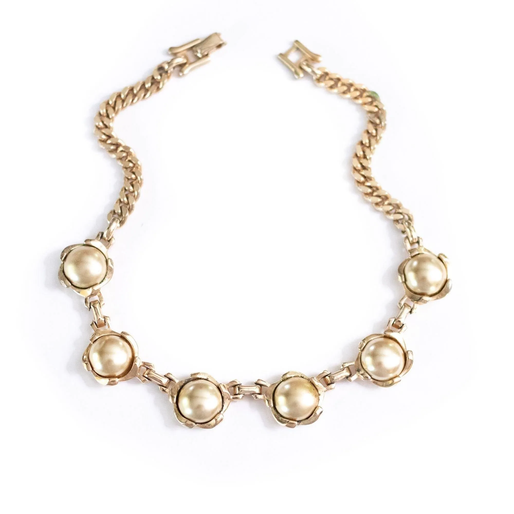 Vintage Barclay Champagne Coin Pearl Choker Necklace