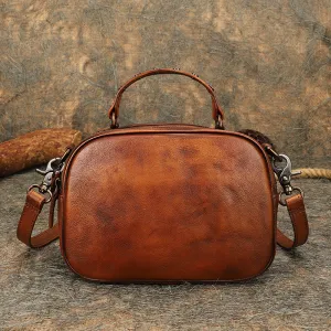 Vintage Brown Leather Womens Around Handbag Shoulder Bags Crossbody Purse for Women