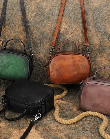 Vintage Brown Leather Womens Around Handbag Shoulder Bags Crossbody Purse for Women